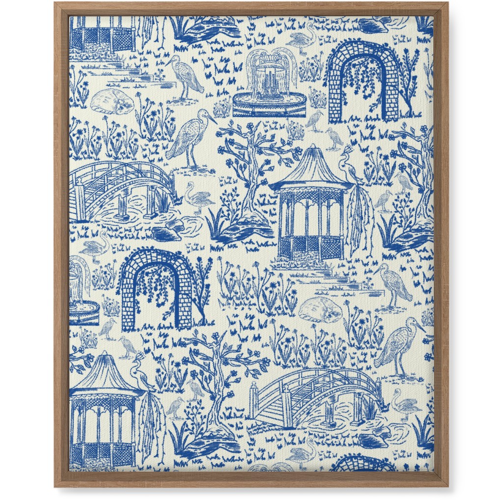 Garden Walk Toile De Jouy - Blue Wall Art, Natural, Single piece, Canvas, 16x20, Blue, True Blue