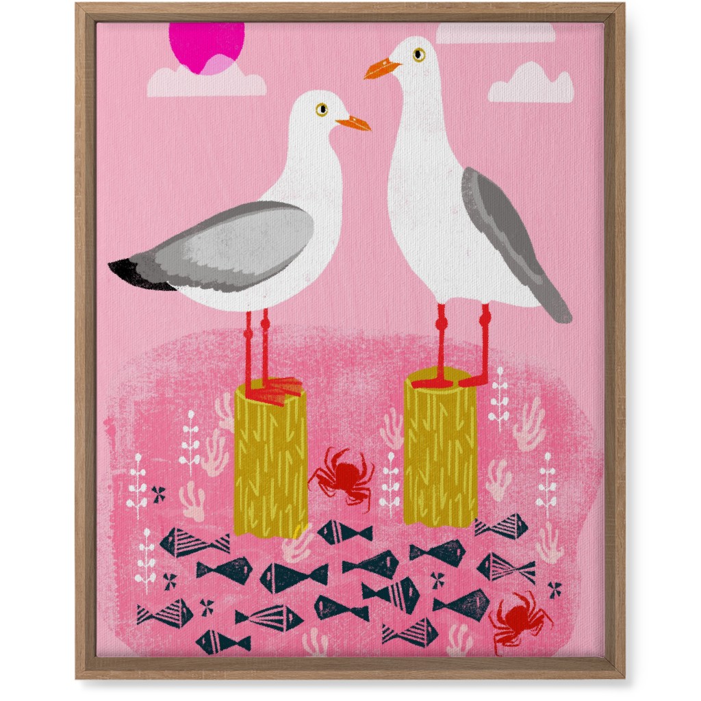 Perched Seagulls - Pink Wall Art, Natural, Single piece, Canvas, 16x20, Pink, Bright Pink