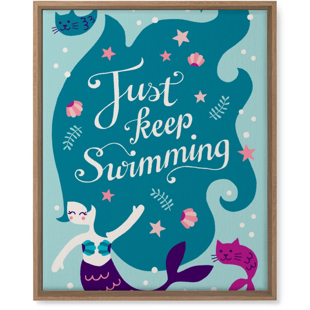 Mermaid Just Keep Swimming - Blue Wall Art, Natural, Single piece, Canvas, 16x20, Blue