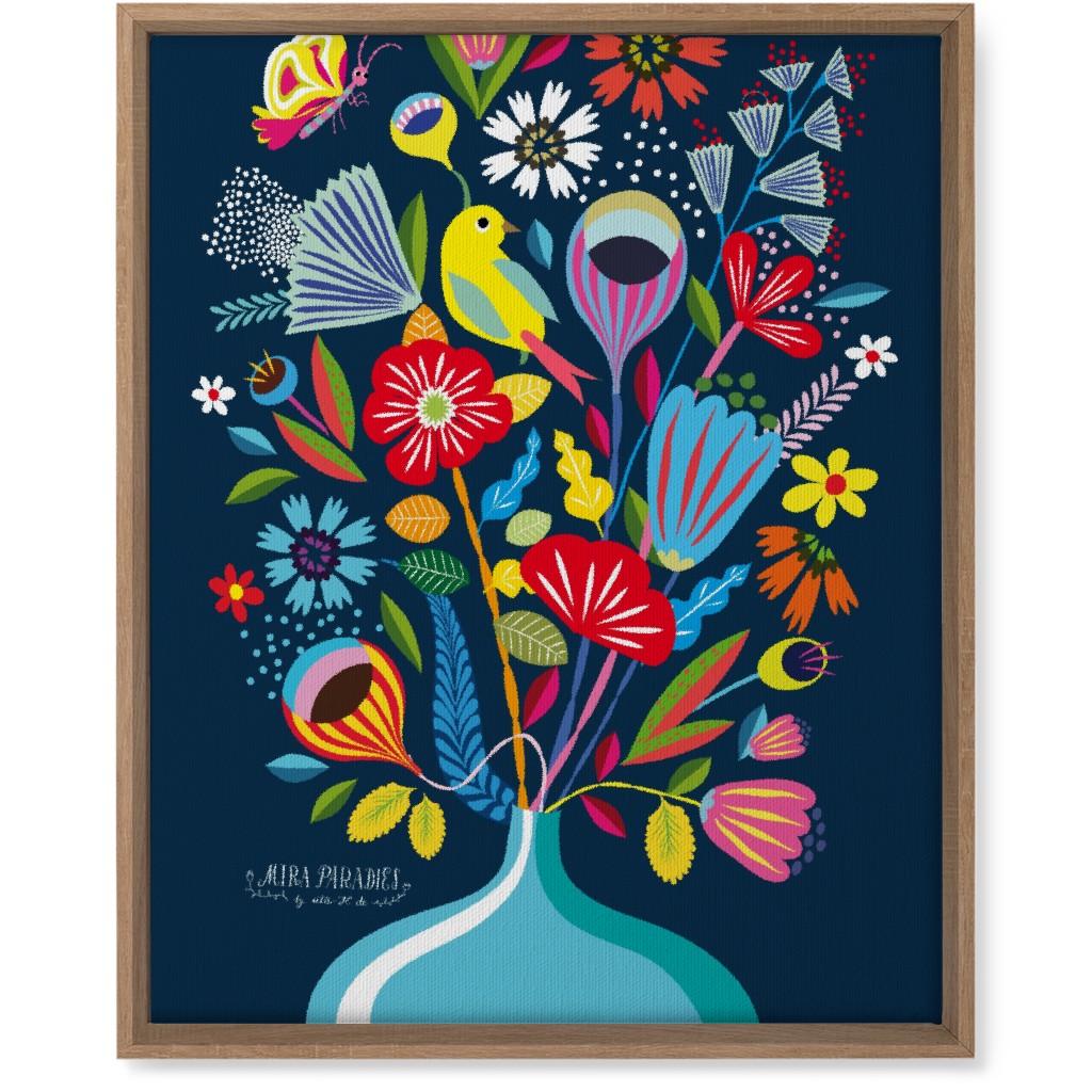 Folk Art Bouquet - Multi on Navy Wall Art, Natural, Single piece, Canvas, 16x20, Multicolor