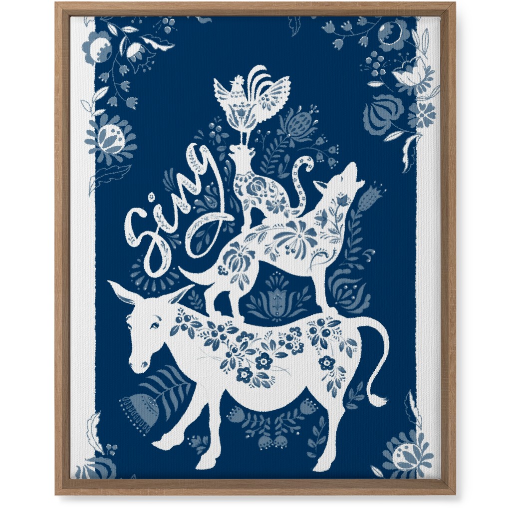 Musicians of Bremen Folkart - Blue Wall Art, Natural, Single piece, Canvas, 16x20, Blue