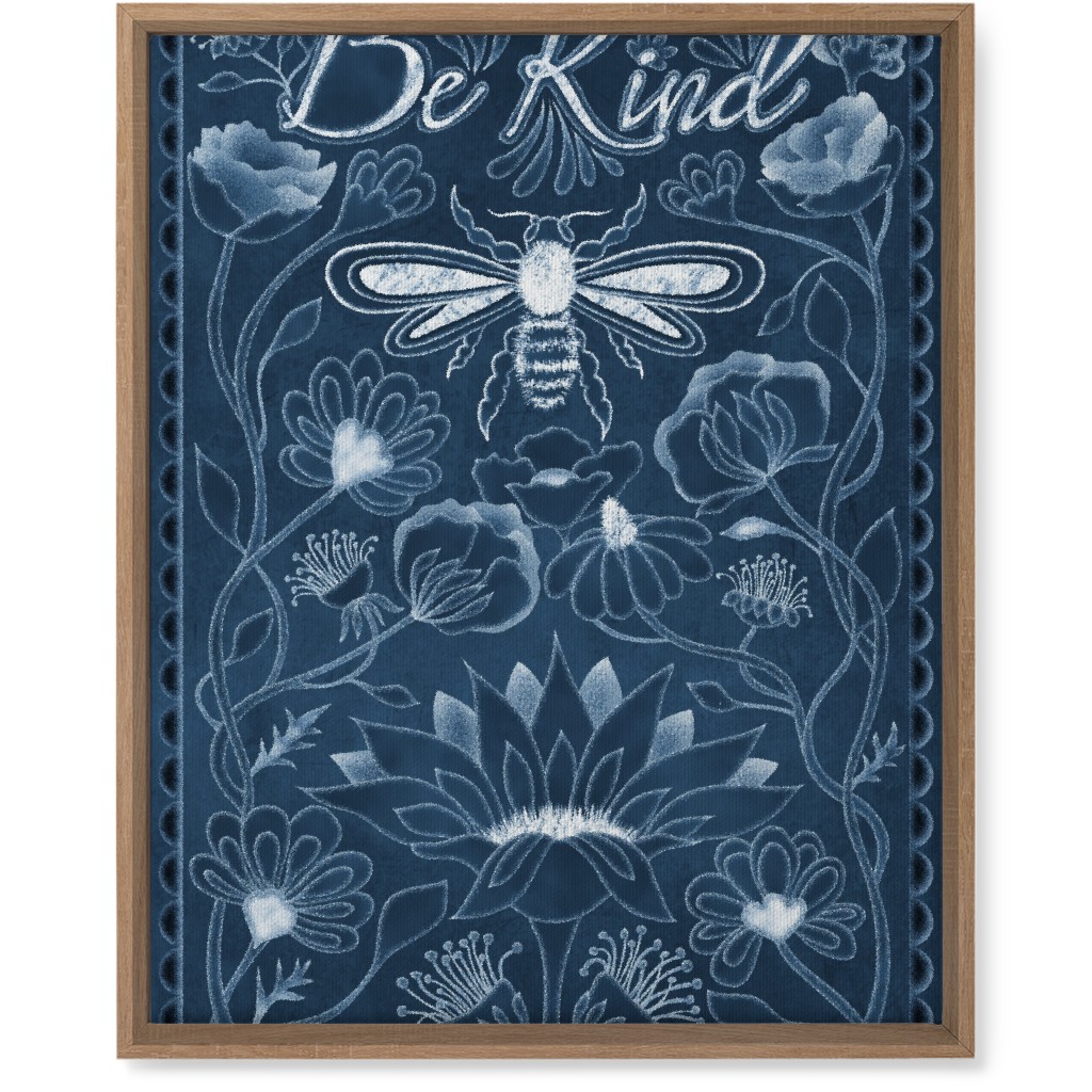 Be Kind Floral Wall Art, Natural, Single piece, Canvas, 16x20, Blue, Seaweed