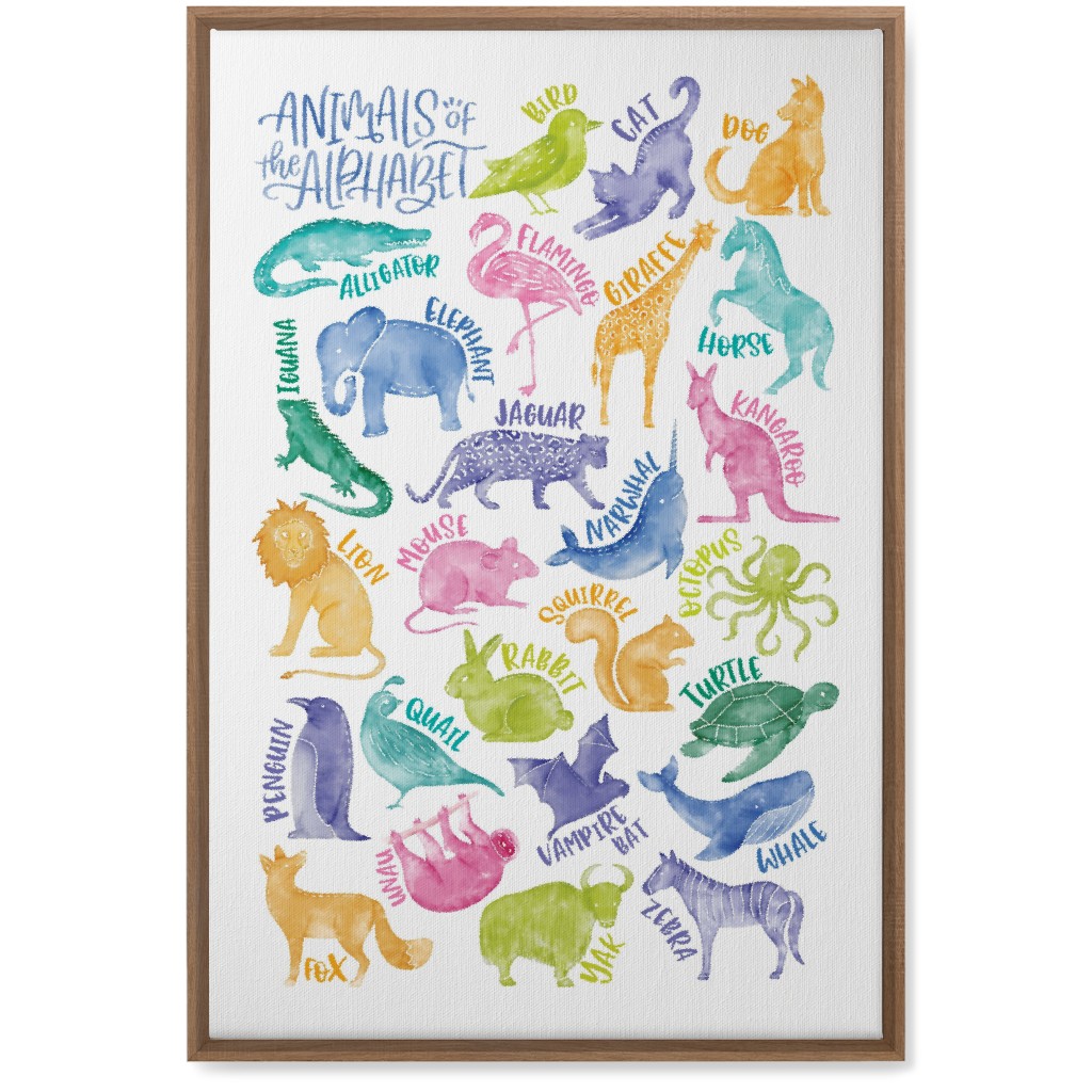 Animal Alphabet Watercolor Zoo Abcs - Multi Wall Art, Natural, Single piece, Canvas, 20x30, Multicolor