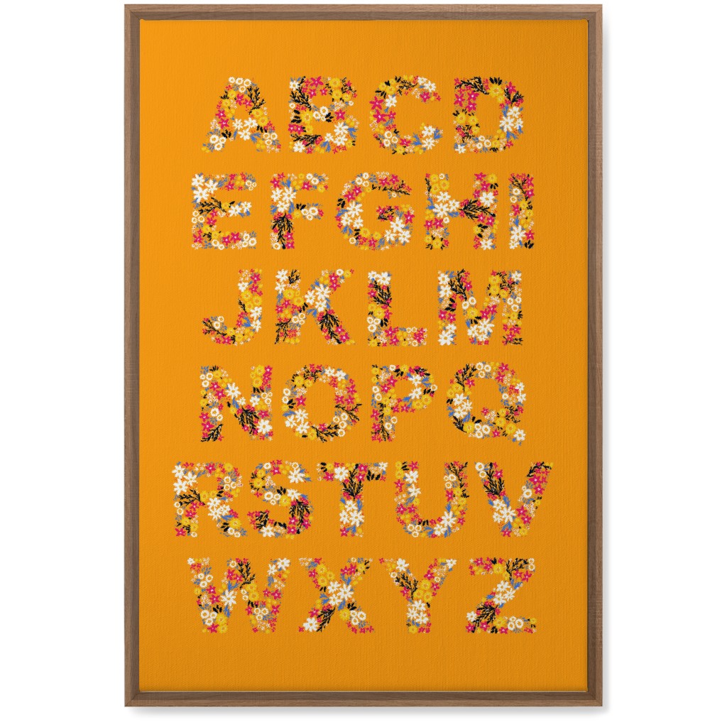 Rustic Wildflower Alphabet Wall Art, Natural, Single piece, Canvas, 20x30, Orange, Amber