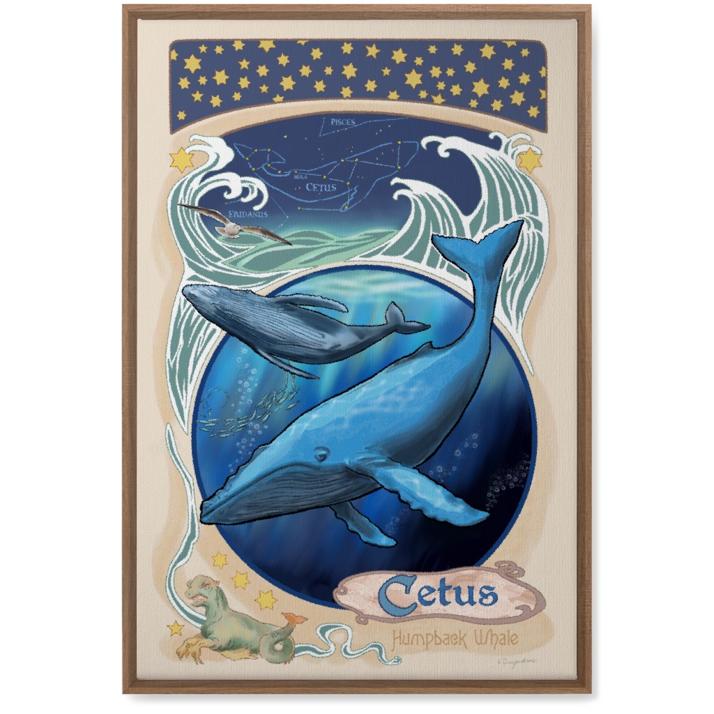 Art Nouveau Cetus the Humpback Whale Wall Art, Natural, Single piece, Canvas, 20x30, Blue