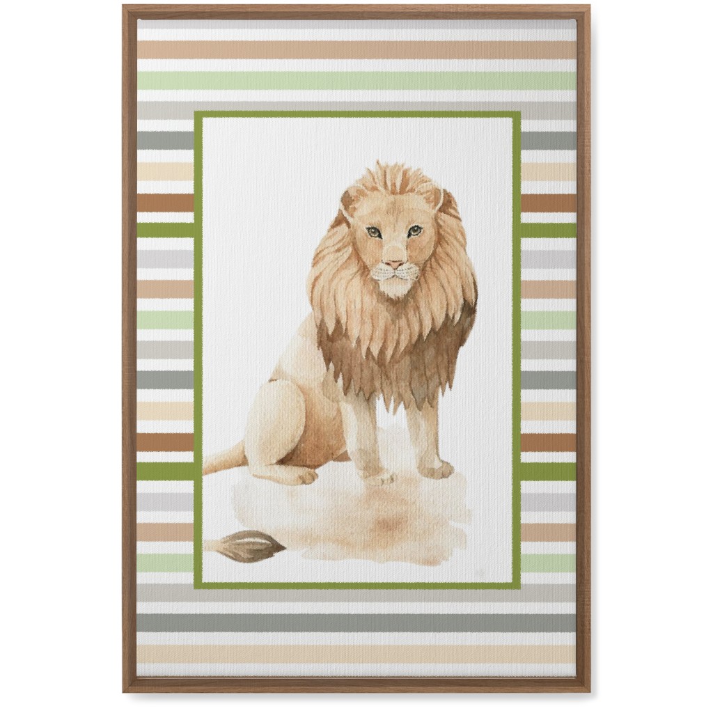 Jungle Safari Animals and Stripes - Lion Wall Art, Natural, Single piece, Canvas, 20x30, Multicolor