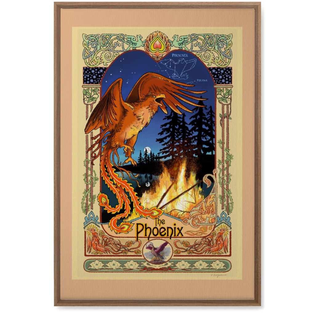 Art Nouveau Golden Phoenix Wall Art, Natural, Single piece, Canvas, 20x30, Multicolor
