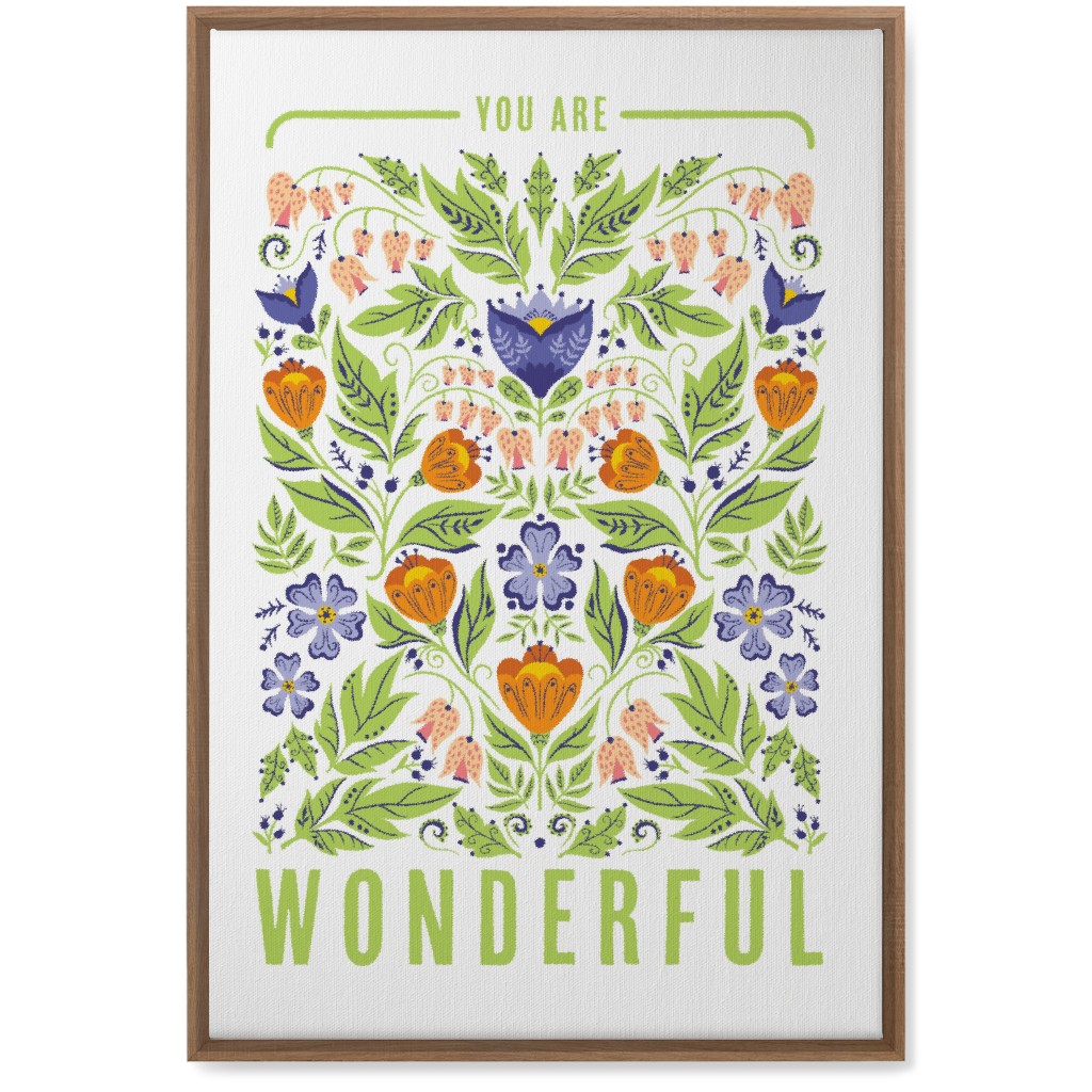 You Are Wonderful Floral - Green Wall Art, Natural, Single piece, Canvas, 20x30, Green