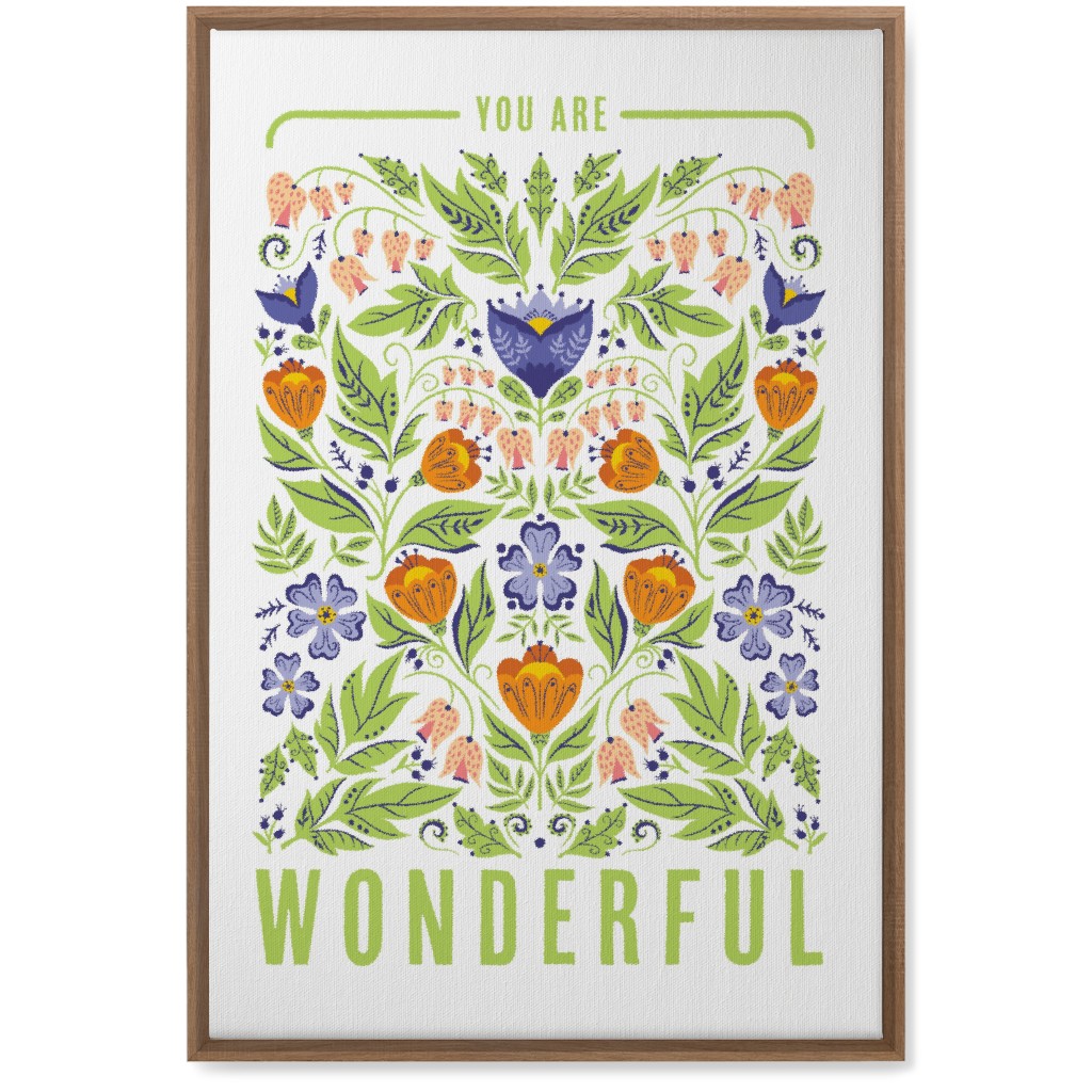 You Are Wonderful Floral - Green Wall Art, Natural, Single piece, Canvas, 20x30, Green, Classic Green
