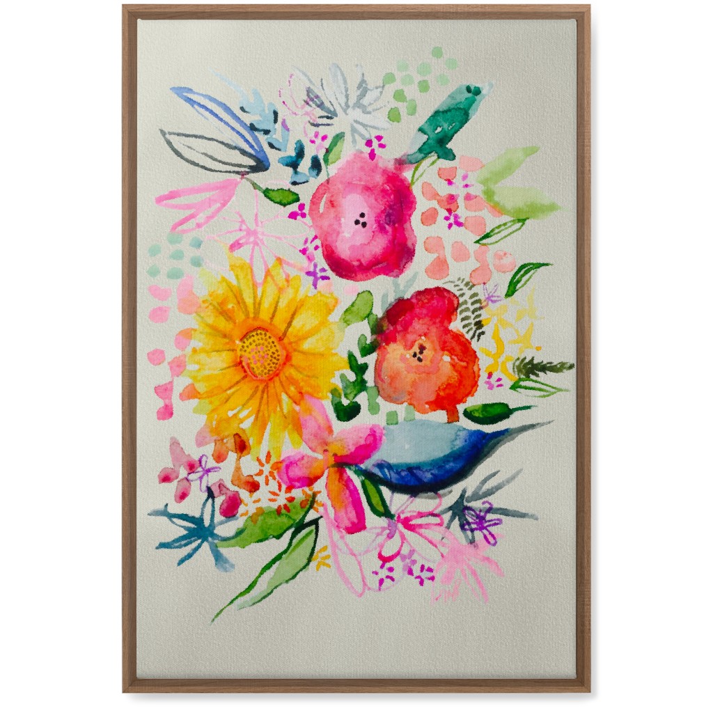 Summer Watercolor Floral Painting - Bright Wall Art, Natural, Single piece, Canvas, 20x30, Multicolor