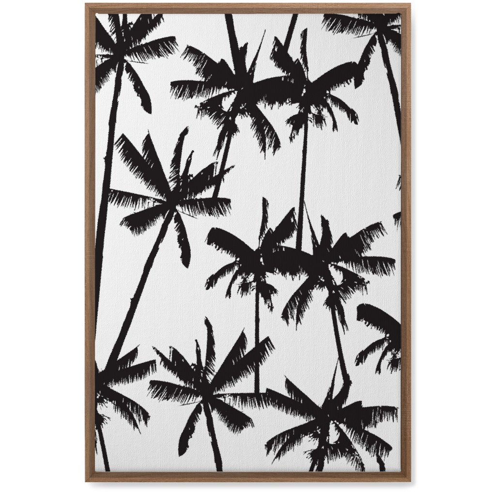 Aloha Palm Tree Silhouette - Black and White Wall Art, Natural, Single piece, Canvas, 20x30, Black