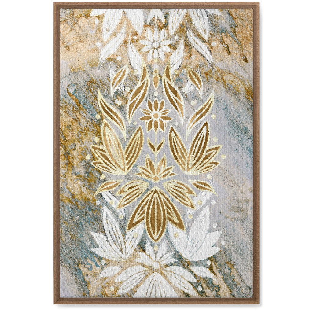 Floral Art Deco Marble Wall Art, Natural, Single piece, Canvas, 20x30, Yellow