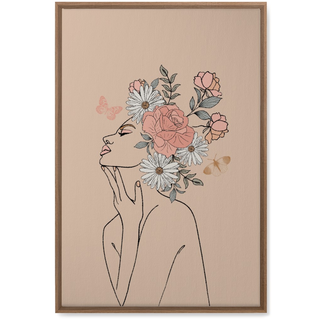 Feminine Line Art Botanical Sketch - Neutral Wall Art, Natural, Single piece, Canvas, 20x30, Beige