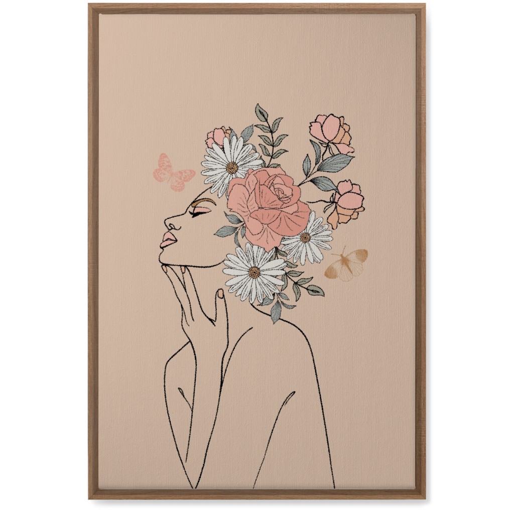Feminine Line Art Botanical Sketch - Neutral Wall Art, Natural, Single piece, Canvas, 20x30, Beige, Pearl