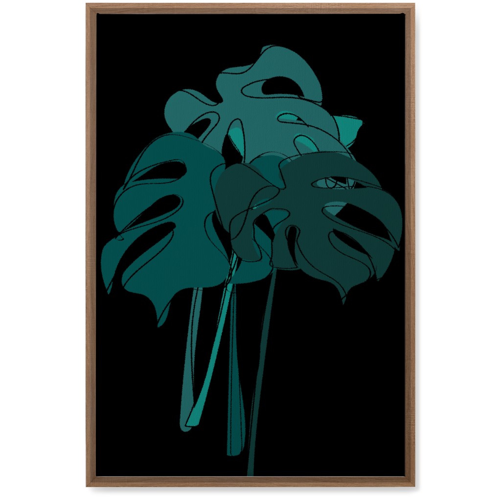 Modern Minimalist Monstera Bouquet - Green and Black Wall Art, Natural, Single piece, Canvas, 20x30, Green