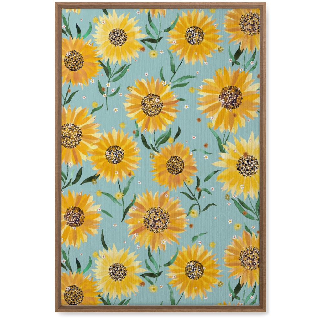 Happy Sunflowers - Yellow on Green Wall Art, Natural, Single piece, Canvas, 20x30, Yellow, Classic Yellow