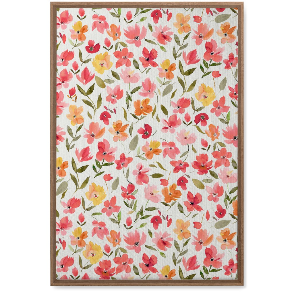 Fresh Flowers Watercolor - Pink and Yellow Wall Art, Natural, Single piece, Canvas, 20x30, Pink