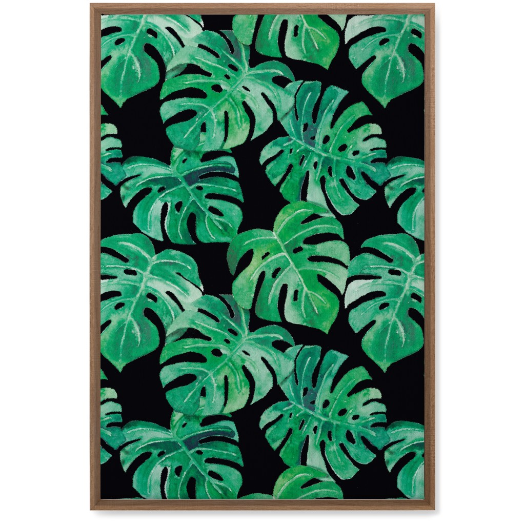 Watercolor Monstera Leaves Wall Art, Natural, Single piece, Canvas, 20x30, Green, Grass