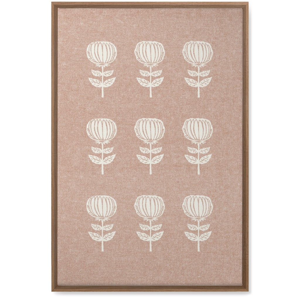 Block Print Floral Wall Art, Natural, Single piece, Canvas, 20x30, Pink