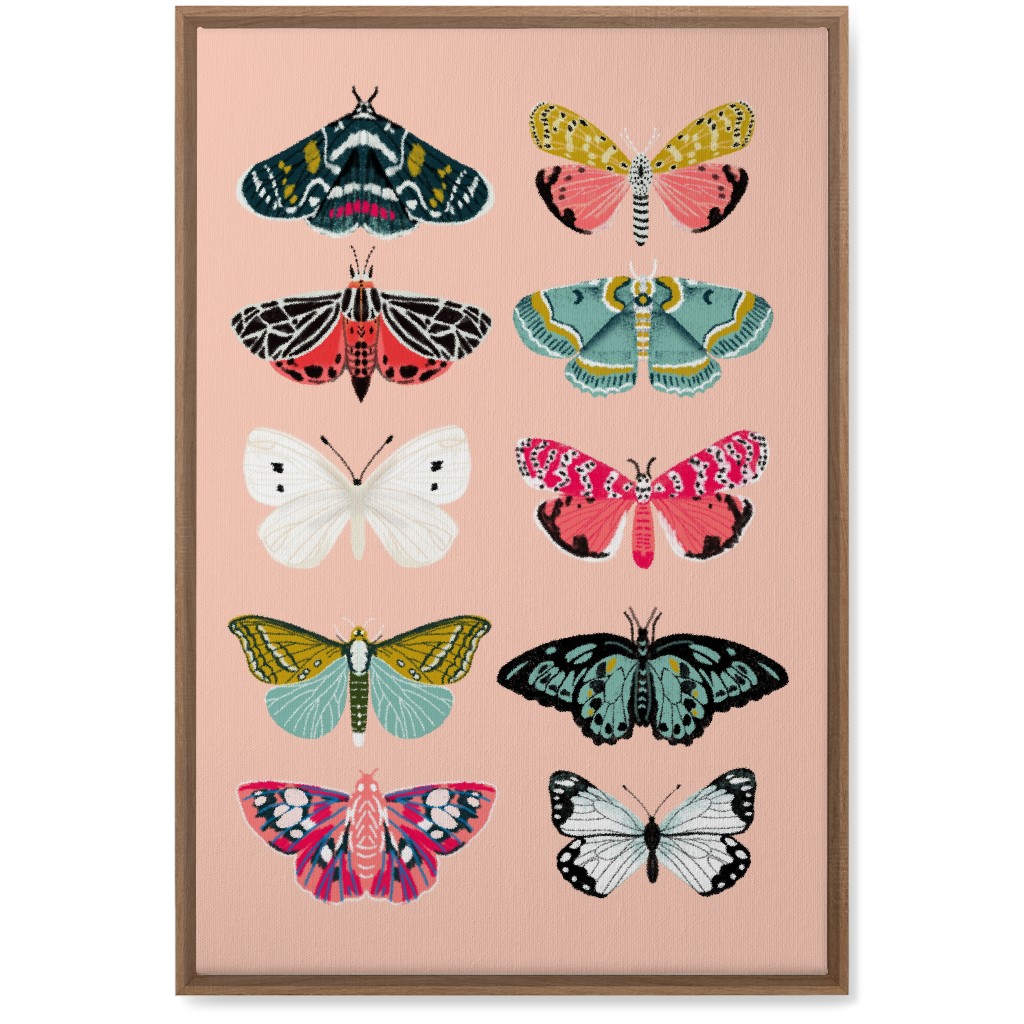 Moths & Butterflies Botanic Nature - Multi on Pink Wall Art, Natural, Single piece, Canvas, 20x30, Multicolor