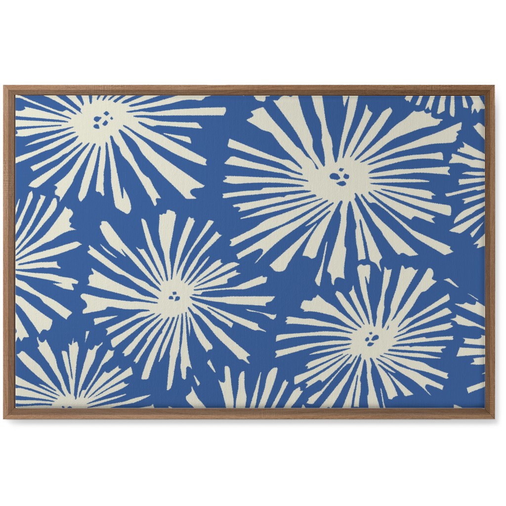 Cactus Blooms - Cream on Blue Wall Art, Natural, Single piece, Canvas, 20x30, Blue