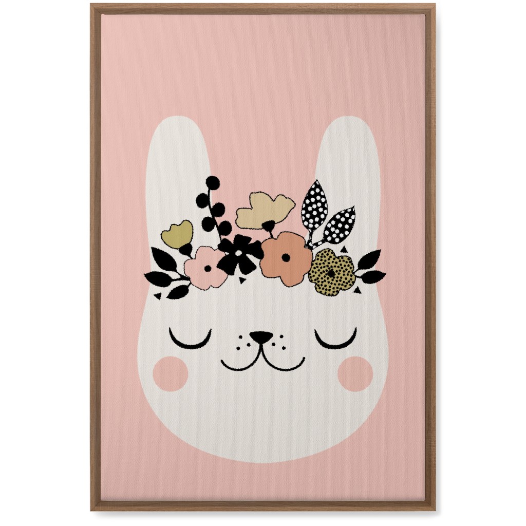 Floral Bunny - Pink Wall Art, Natural, Single piece, Canvas, 20x30, Pink, Bright Pink