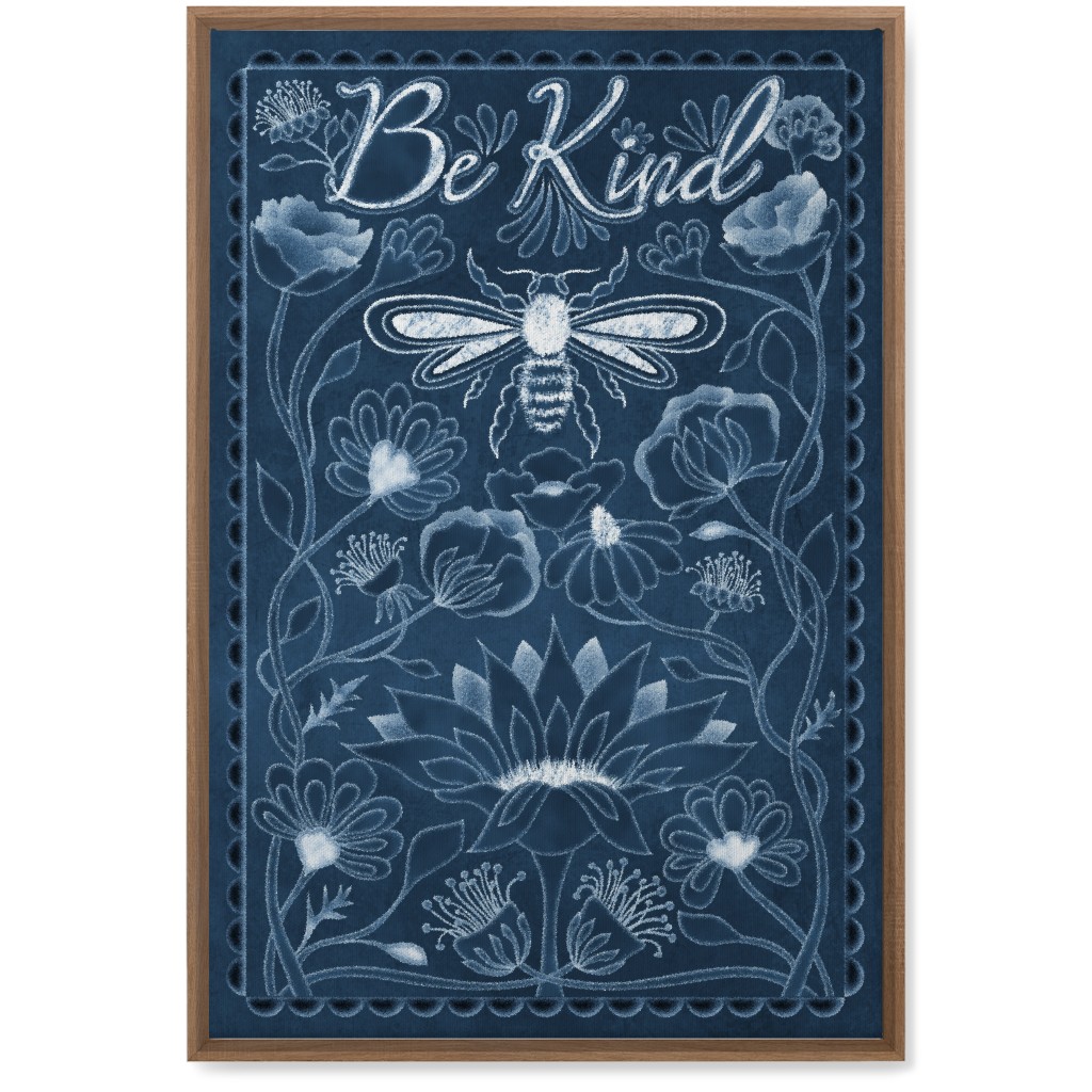 Be Kind Floral Wall Art, Natural, Single piece, Canvas, 20x30, Blue