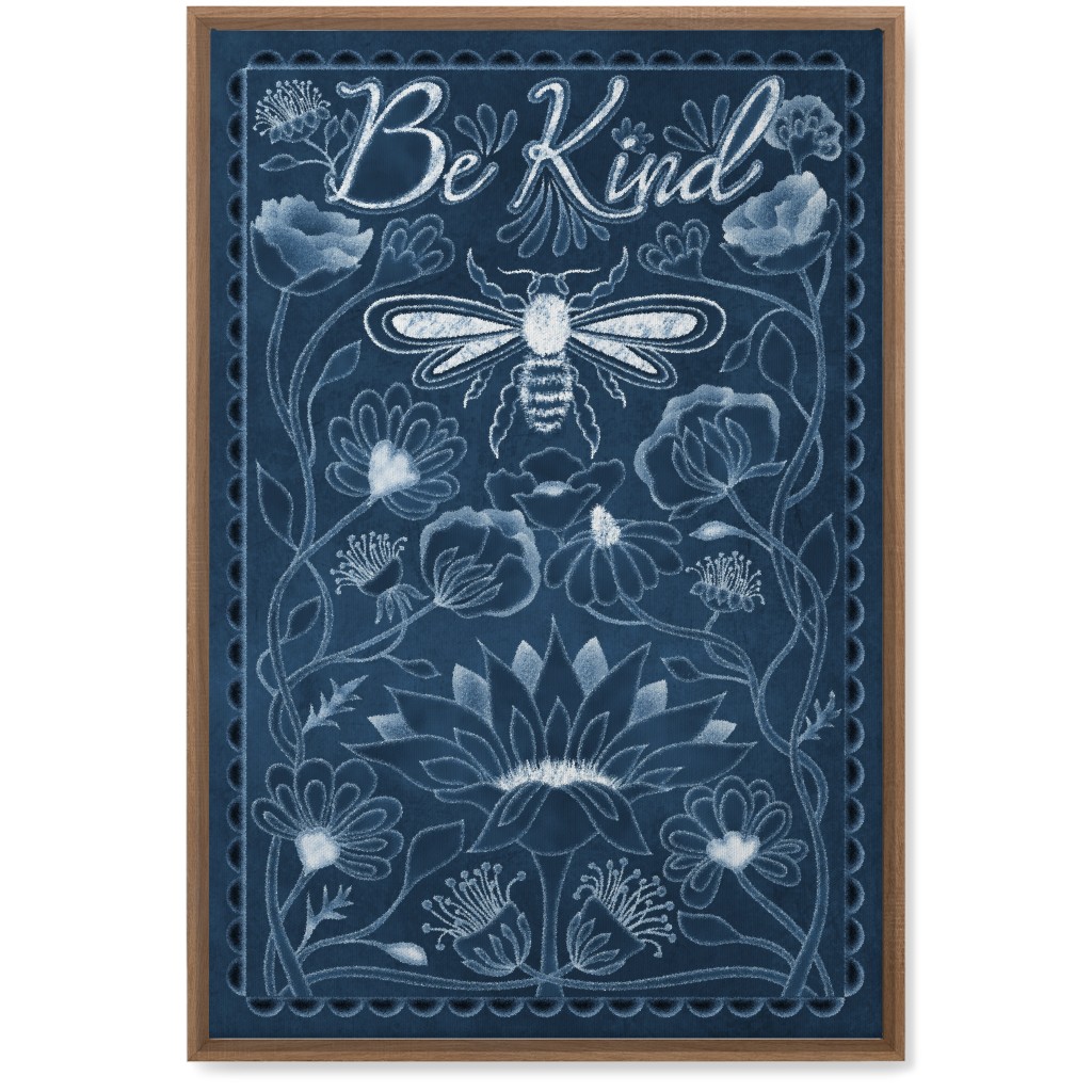 Be Kind Floral Wall Art, Natural, Single piece, Canvas, 20x30, Blue, Seaweed