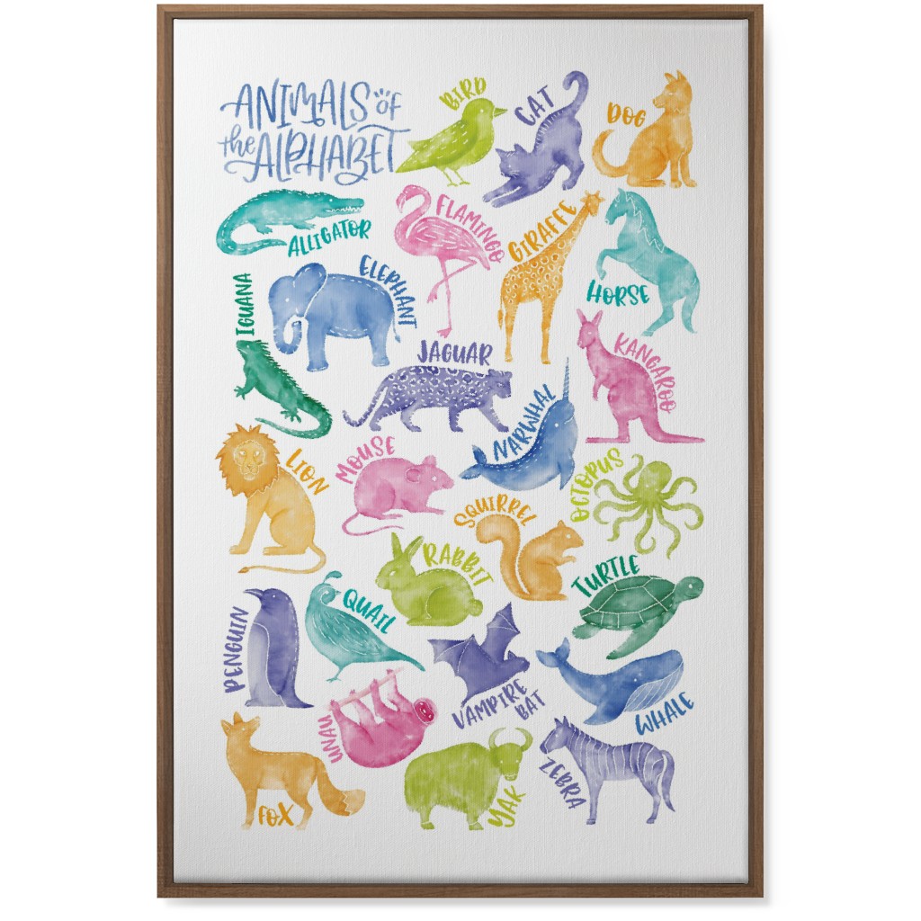 Animal Alphabet Watercolor Zoo Abcs - Multi Wall Art, Natural, Single piece, Canvas, 24x36, Multicolor