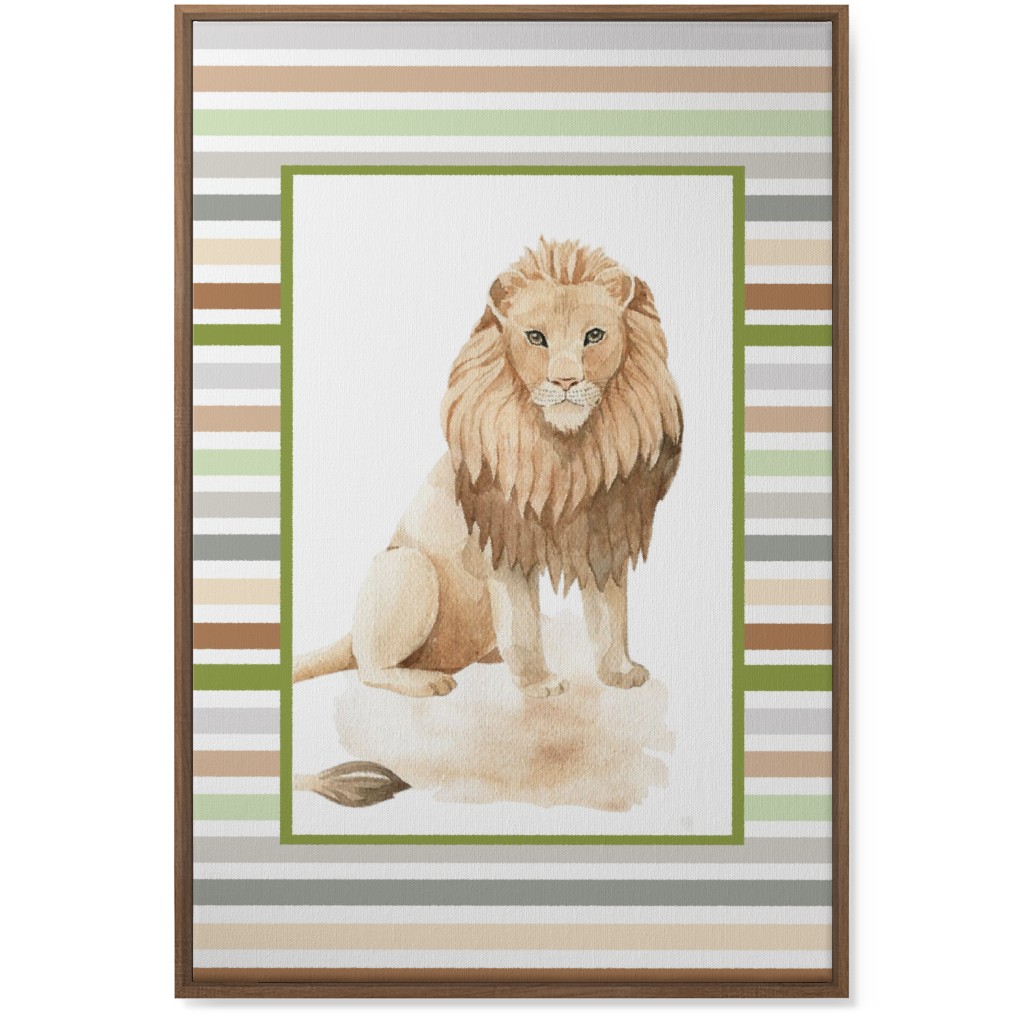 Jungle Safari Animals and Stripes - Lion Wall Art, Natural, Single piece, Canvas, 24x36, Multicolor