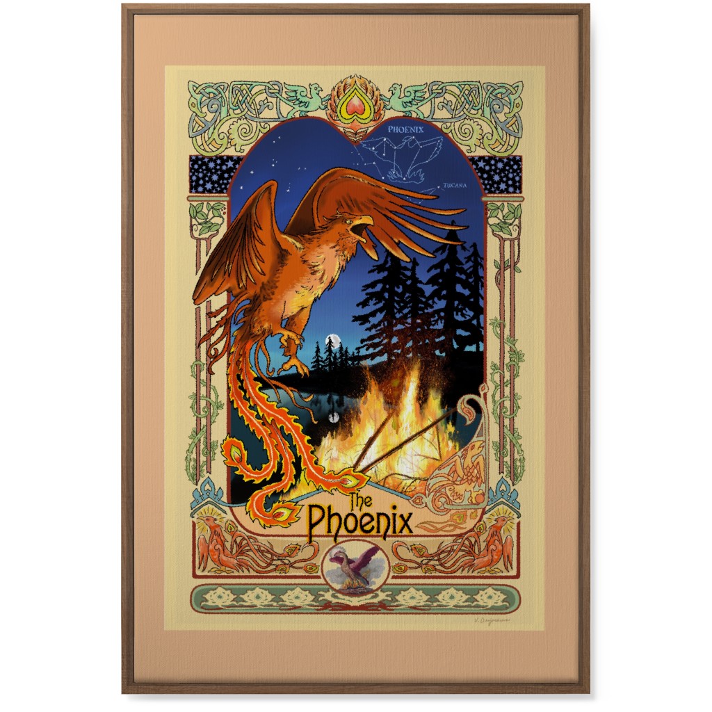 Art Nouveau Golden Phoenix Wall Art, Natural, Single piece, Canvas, 24x36, Multicolor