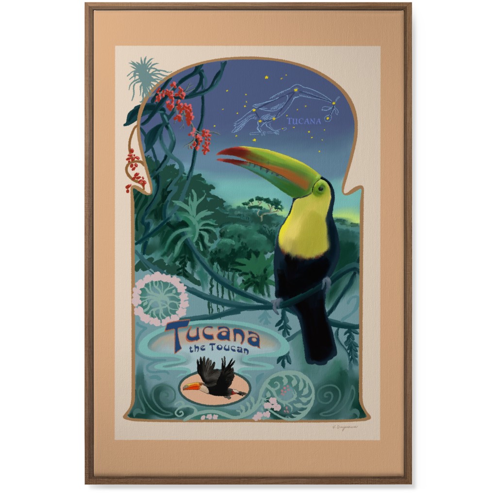 Art Nouveau Toucan Wall Art, Natural, Single piece, Canvas, 24x36, Multicolor