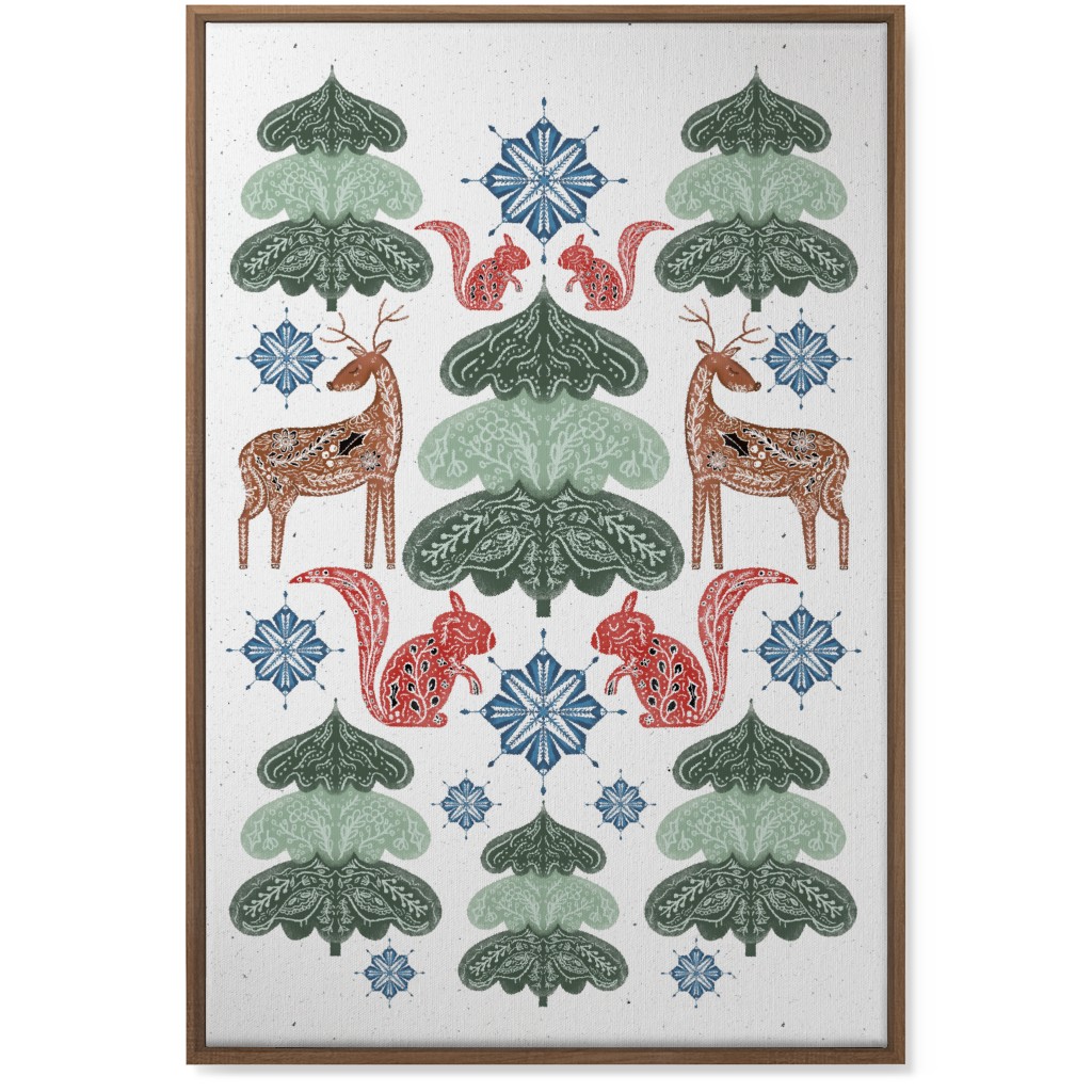 Scandi Woodland Forest & Animals - Green Wall Art, Natural, Single piece, Canvas, 24x36, Green