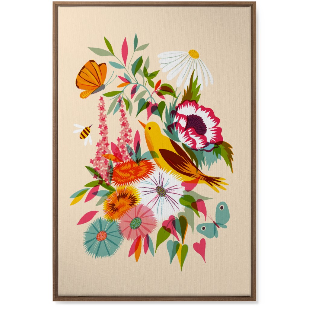 Florals With Pirol and Butterfly - Multi Wall Art, Natural, Single piece, Canvas, 24x36, Multicolor