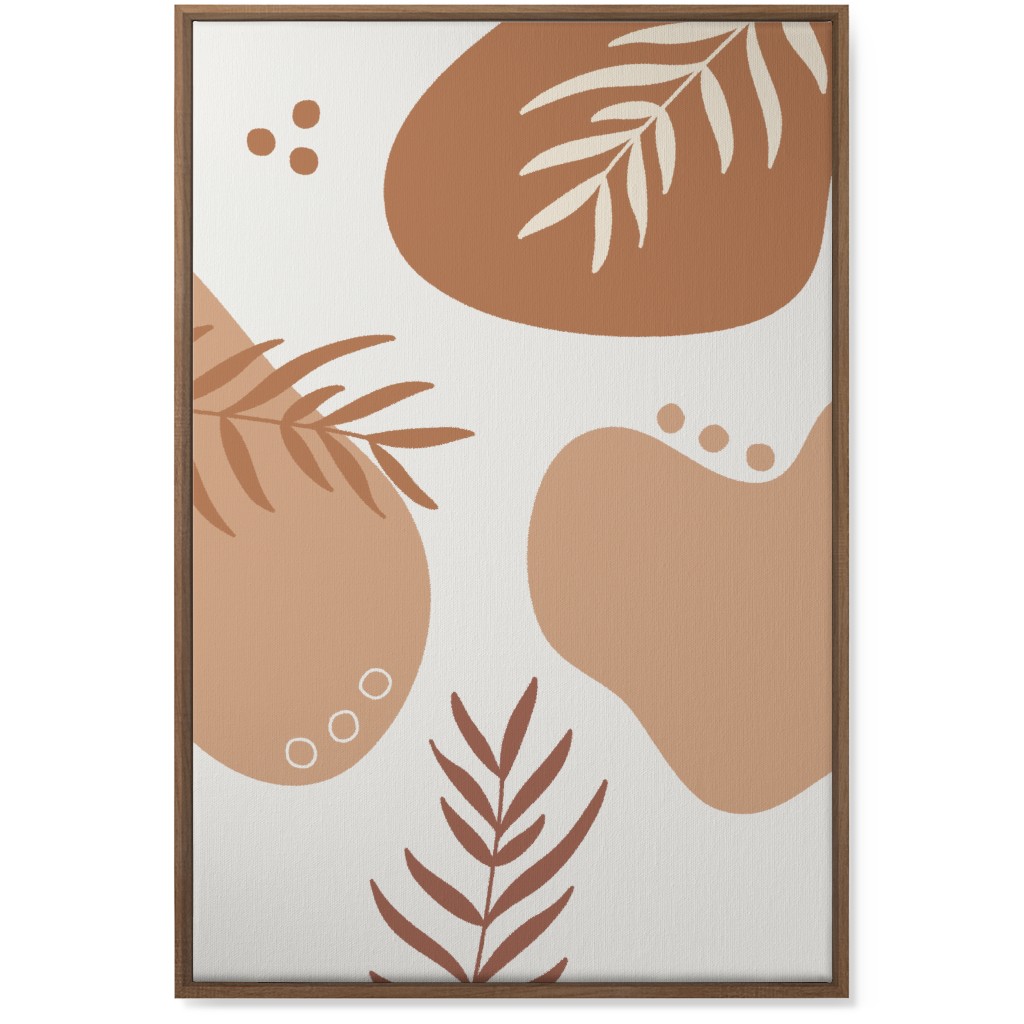 Abstract Shapes and Fern Leaves - Neutral Wall Art, Natural, Single piece, Canvas, 24x36, Orange, Orange