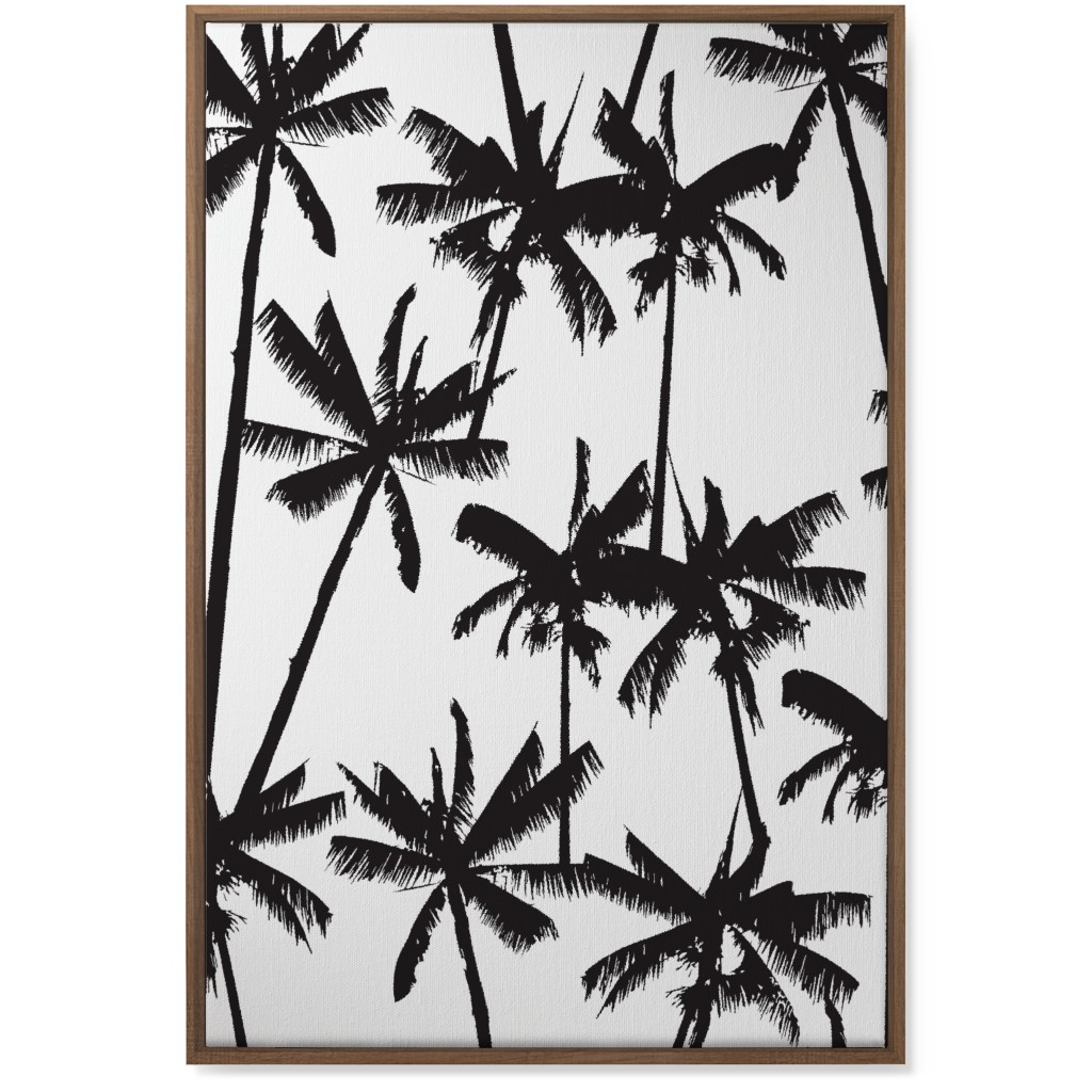 Aloha Palm Tree Silhouette - Black and White Wall Art, Natural, Single piece, Canvas, 24x36, Black
