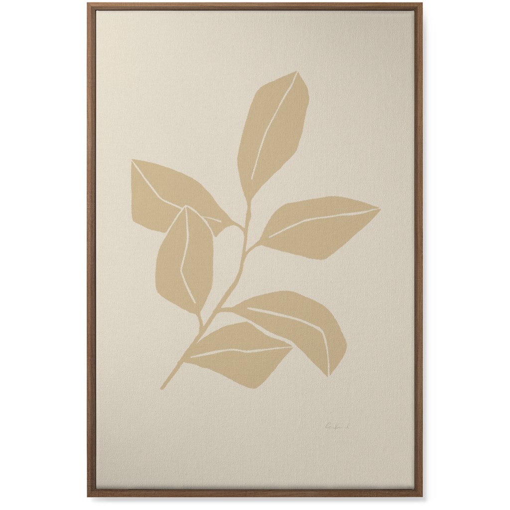 Botanical Ficus Branch With Leaves - Neutral Wall Art, Natural, Single piece, Canvas, 24x36, Beige, Pearl