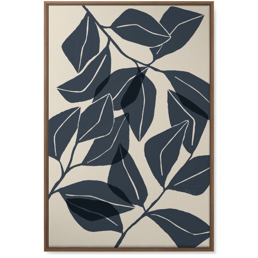 Botanical Ficus Leaves Wall Art, Natural, Single piece, Canvas, 24x36, Blue, Silhouette