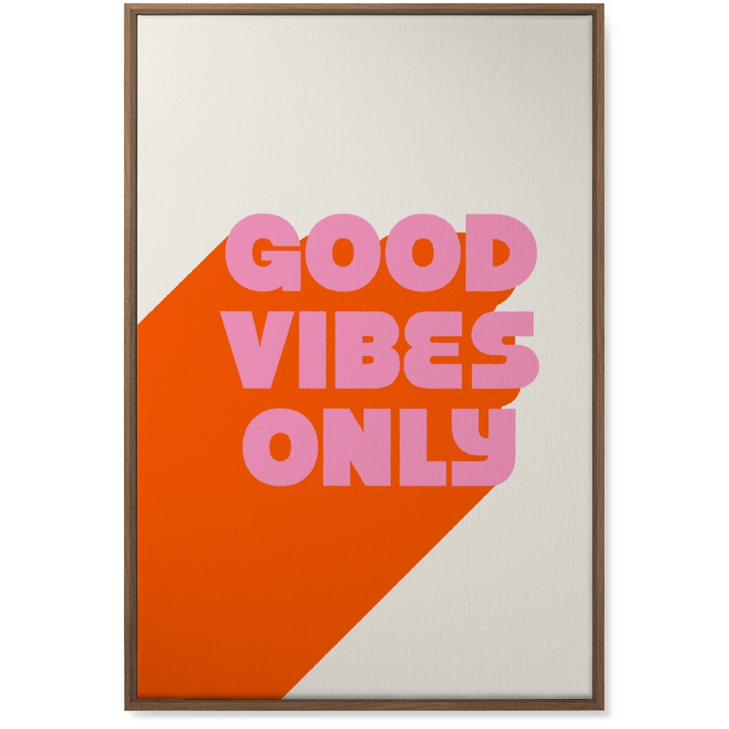 Good Vibes Only - Orange and Pink Wall Art, Natural, Single piece, Canvas, 24x36, Red