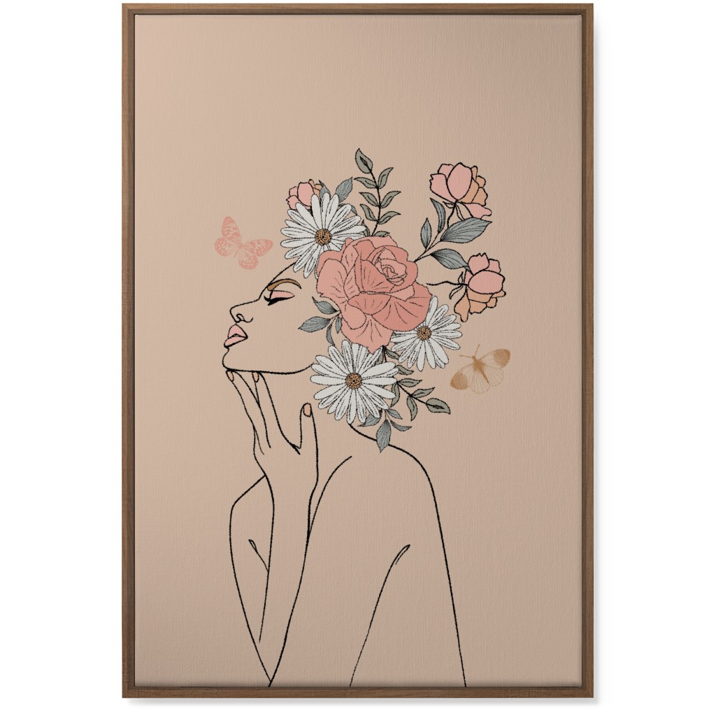 Feminine Line Art Botanical Sketch - Neutral Wall Art, Natural, Single piece, Canvas, 24x36, Beige