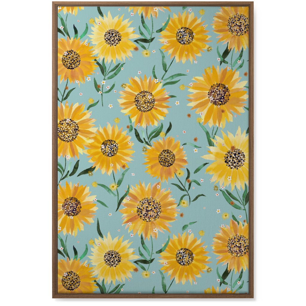 Happy Sunflowers - Yellow on Green Wall Art, Natural, Single piece, Canvas, 24x36, Yellow