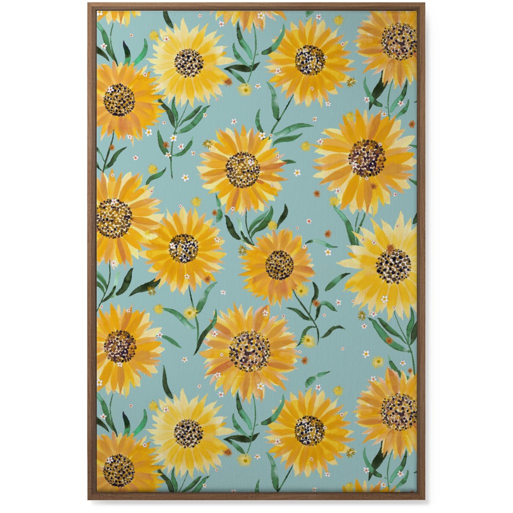 Happy Sunflowers - Yellow on Green Wall Art, Natural, Single piece, Canvas, 24x36, Yellow, Classic Yellow