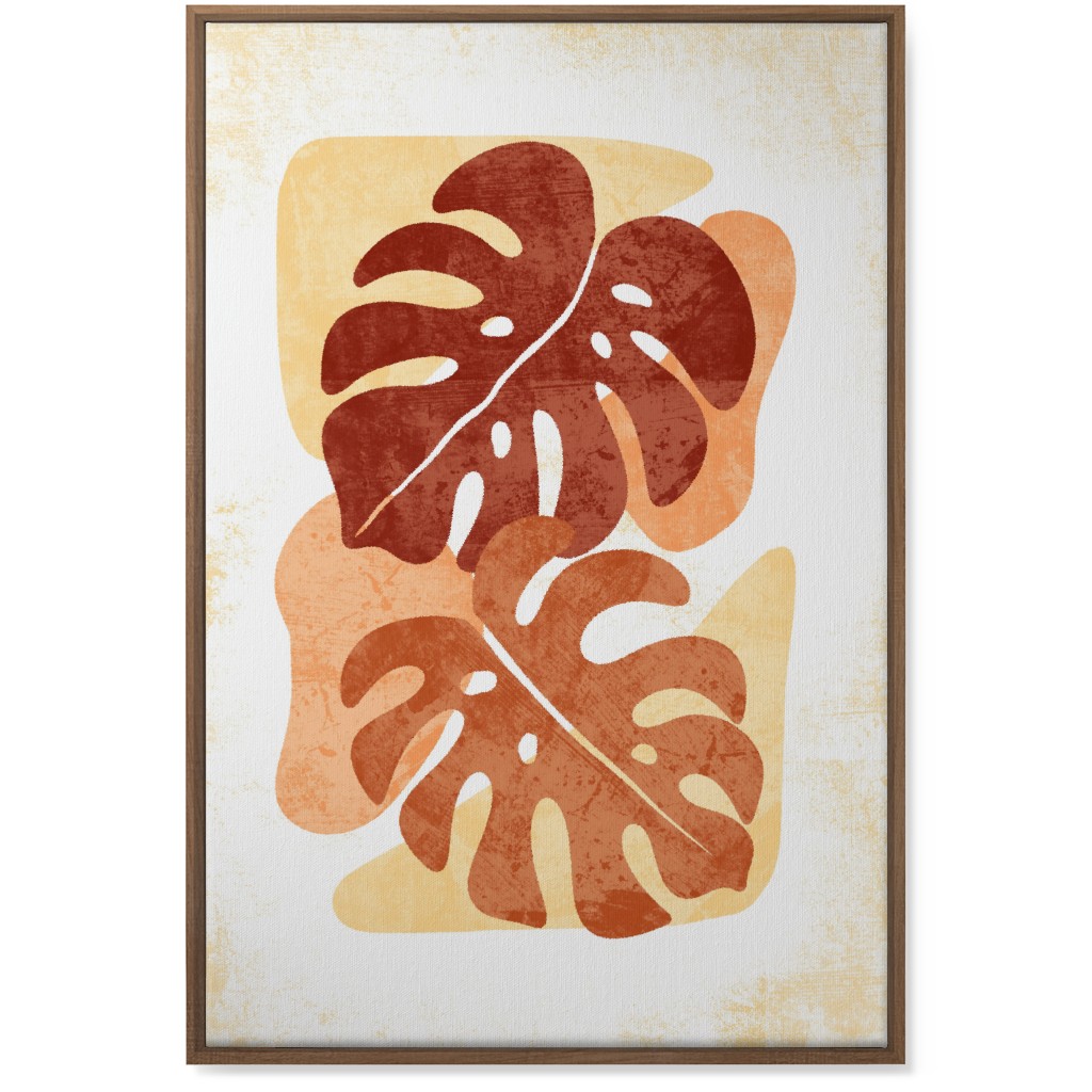Botanical Monstera Leaves - Earthy Warm Tones Wall Art, Natural, Single piece, Canvas, 24x36, Orange, Orange