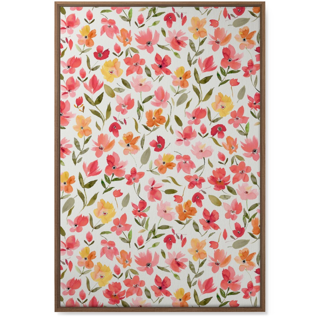Fresh Flowers Watercolor - Pink and Yellow Wall Art, Natural, Single piece, Canvas, 24x36, Pink, Bright Pink
