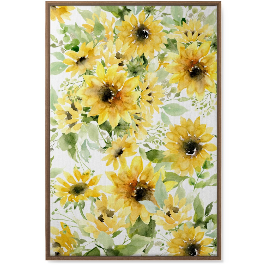 Field of Sunflowers Watercolor - Yellow Wall Art, Natural, Single piece, Canvas, 24x36, Yellow, Classic Yellow