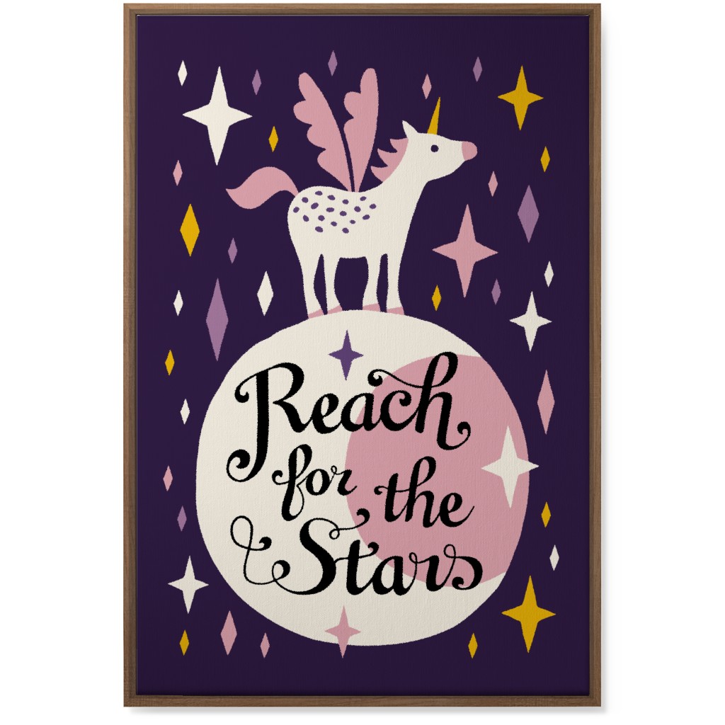 Unicorn Reach for the Stars - Pink & Purple Wall Art, Natural, Single piece, Canvas, 24x36, Pink