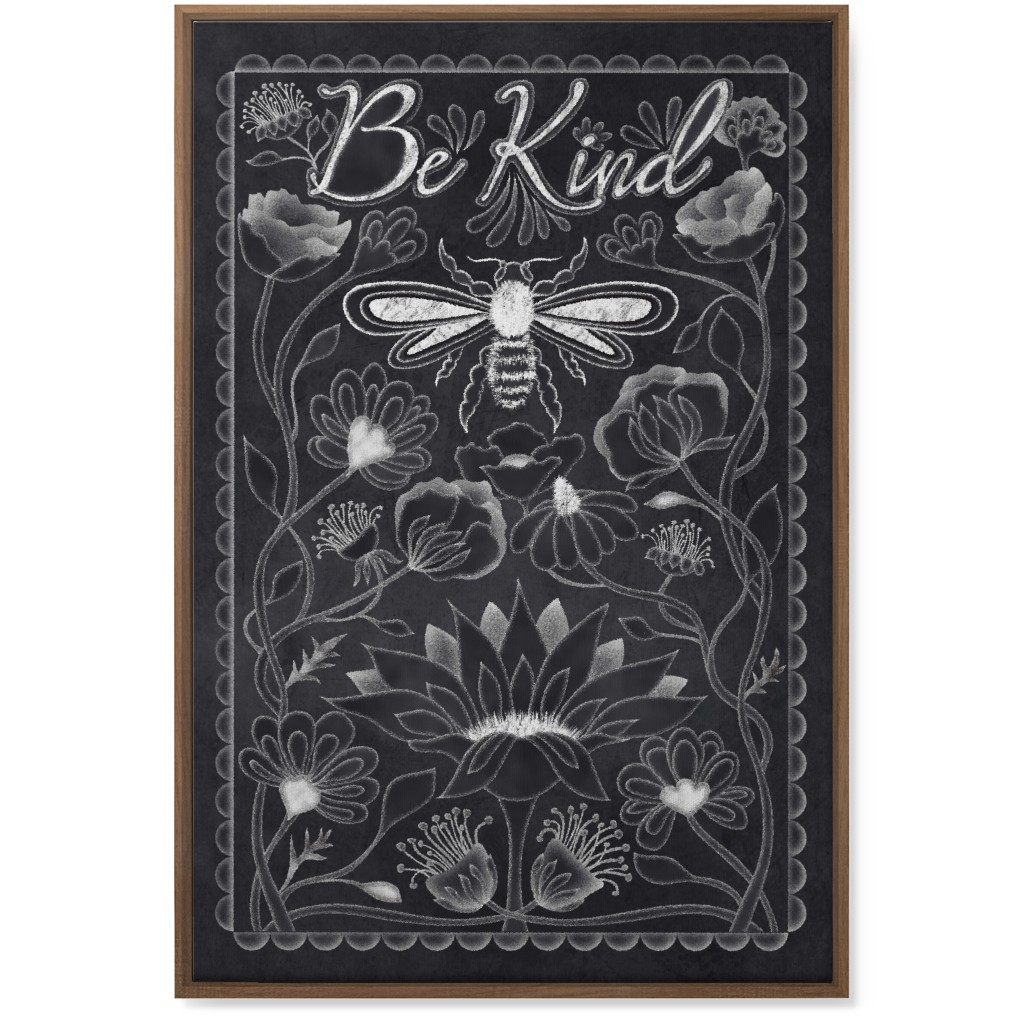 Be Kind Floral Wall Art, Natural, Single piece, Canvas, 24x36, Black