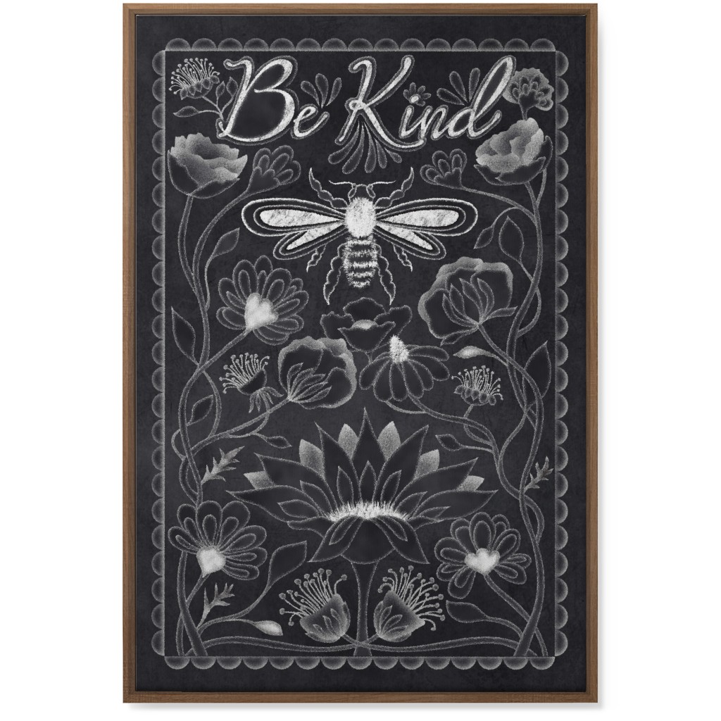 Be Kind Floral Wall Art, Natural, Single piece, Canvas, 24x36, Black, Hunter