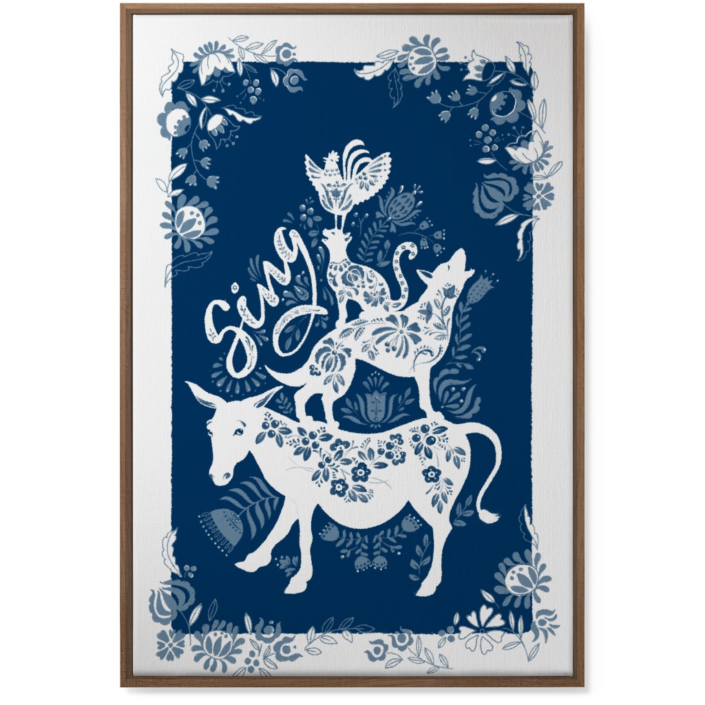 Musicians of Bremen Folkart - Blue Wall Art, Natural, Single piece, Canvas, 24x36, Blue