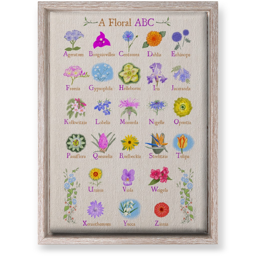 Floral Abcs - Multi on Pink Wall Art, Rustic, Single piece, Canvas, 10x14, Multicolor